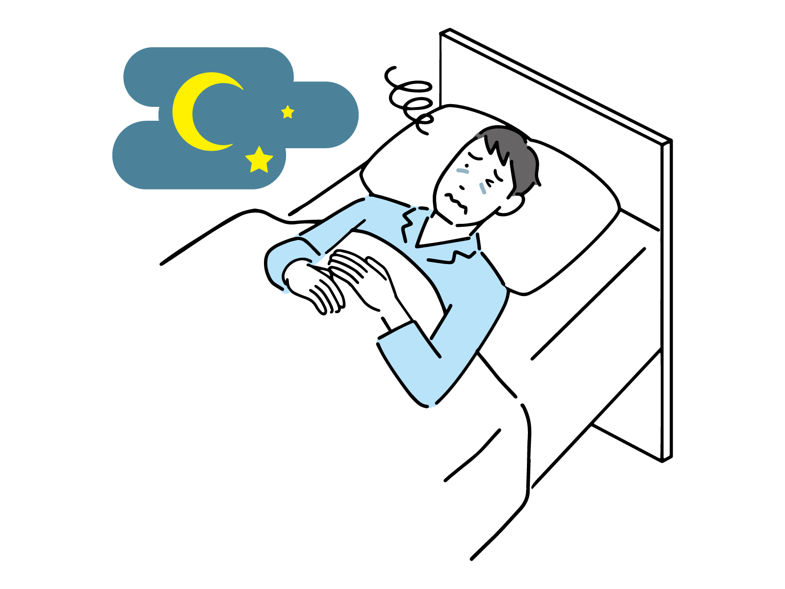 夜中に目が覚める男性のイラスト