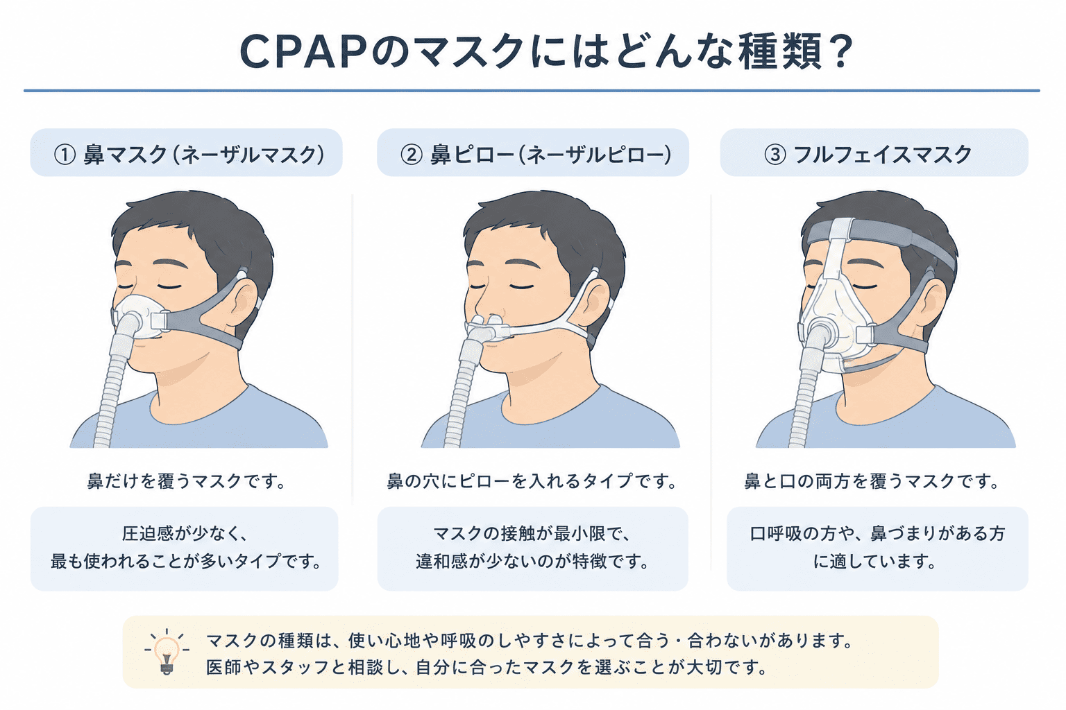 CPAPのマスクにはどんな種類があるのか | 東京調布市｜睡眠時無呼吸