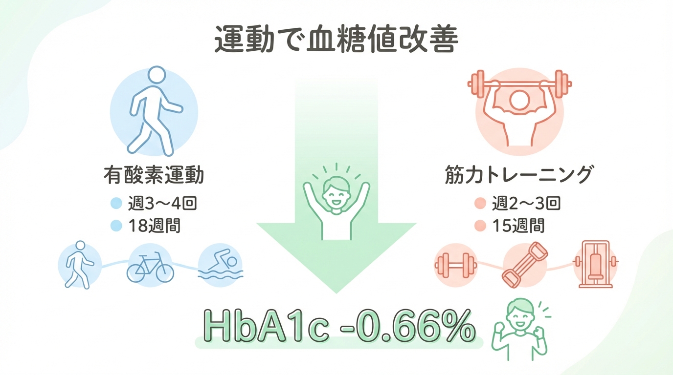 有酸素運動と筋力トレーニング行うと、HbA1cを0.66%低下。調布市つつじヶ丘駅前内科クリニックにて糖尿病内科治療を。