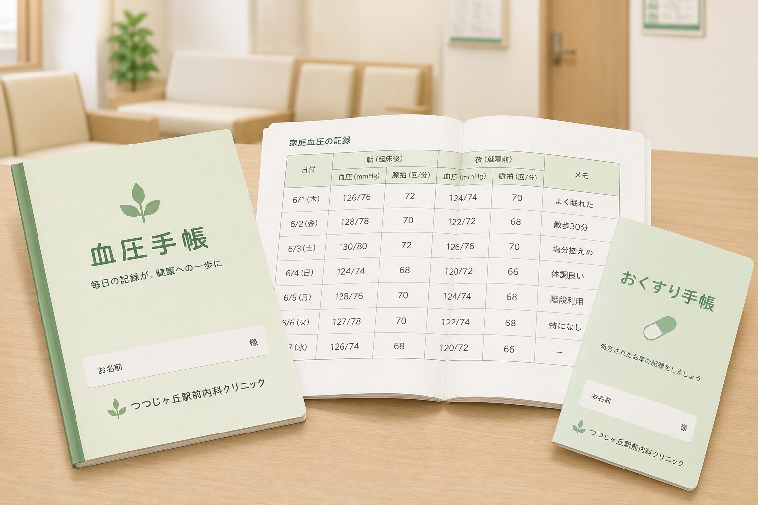 調布市・つつじヶ丘の内科|健診の異常と生活習慣病のかかりつけ医 3 当院でお渡ししている血圧手帳と家庭血圧の記録